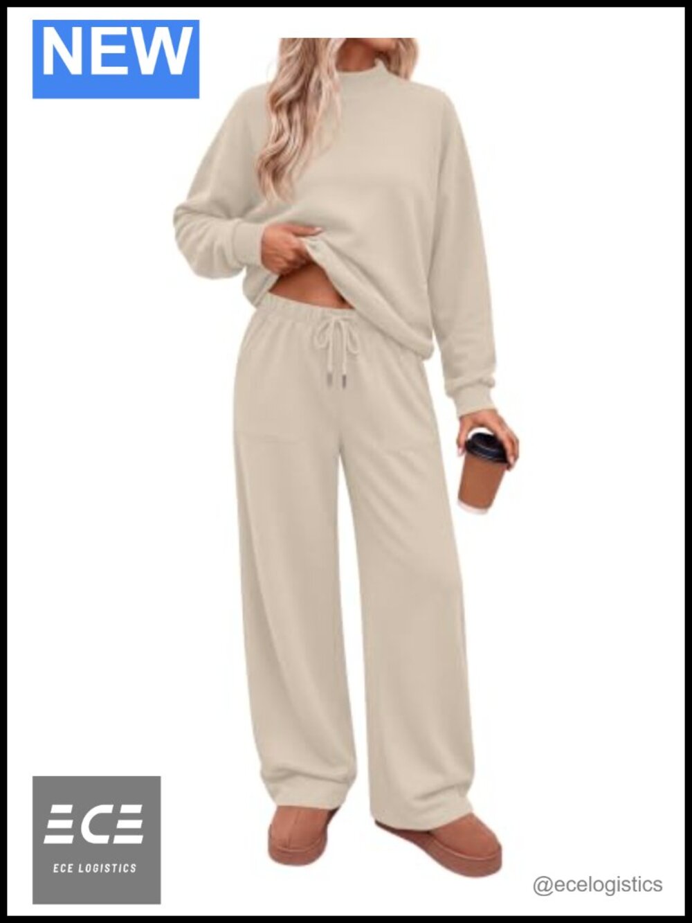 Women's 2 Piece Mockneck Sweatsuit Set Oversized Wide Leg Lounge